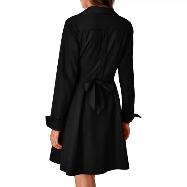 imageBTFBM Women Casual 2023 Fall Dresses Button V Neck Long Sleeve Tie Waist Aline Mini Party Formal DressSolid Black