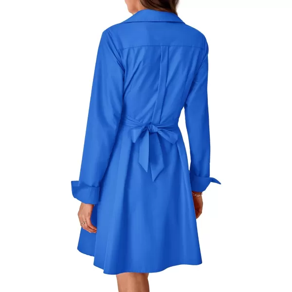 imageBTFBM Women Casual 2023 Fall Dresses Button V Neck Long Sleeve Tie Waist Aline Mini Party Formal DressSolid Brilliant Blue