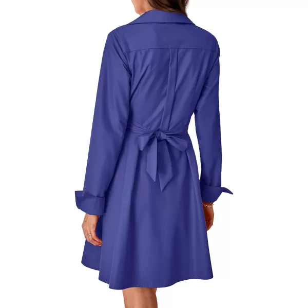 imageBTFBM Women Casual 2023 Fall Dresses Button V Neck Long Sleeve Tie Waist Aline Mini Party Formal DressSolid Royal Blue