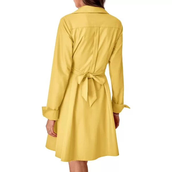 imageBTFBM Women Casual 2023 Fall Dresses Button V Neck Long Sleeve Tie Waist Aline Mini Party Formal DressSolid Yellow