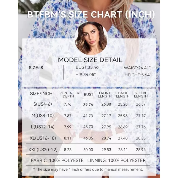 imageBTFBM Women Casual Boho Blouse Fashion Floral Shirts V Neck Long Puff Sleeve Lightweight Chiffon Spring Summer Tops 2024Floral Dark Blue