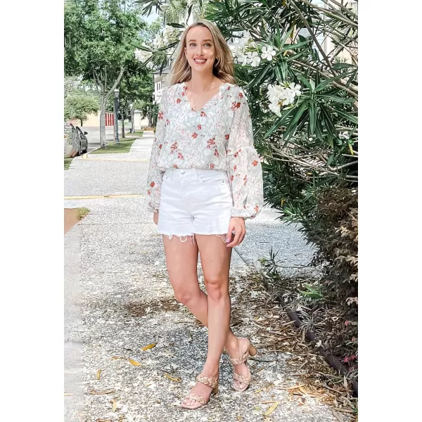 imageBTFBM Women Casual Boho Blouse Fashion Floral Shirts V Neck Long Puff Sleeve Lightweight Chiffon Spring Summer Tops 2024Floral Green