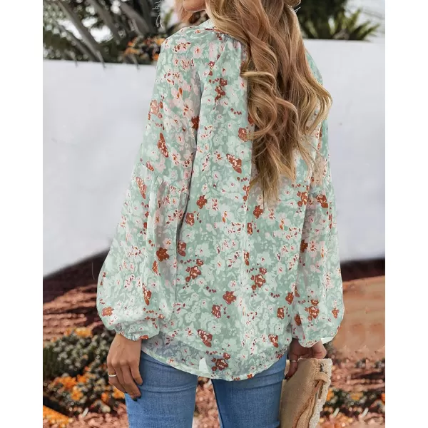 imageBTFBM Women Casual Boho Blouse Fashion Floral Shirts V Neck Long Puff Sleeve Lightweight Chiffon Spring Summer Tops 2024Floral Green