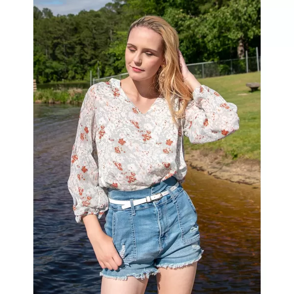 imageBTFBM Women Casual Boho Blouse Fashion Floral Shirts V Neck Long Puff Sleeve Lightweight Chiffon Spring Summer Tops 2024Floral Green