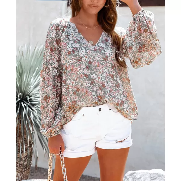 imageBTFBM Women Casual Boho Blouse Fashion Floral Shirts V Neck Long Puff Sleeve Lightweight Chiffon Spring Summer Tops 2024Floral Multicolor