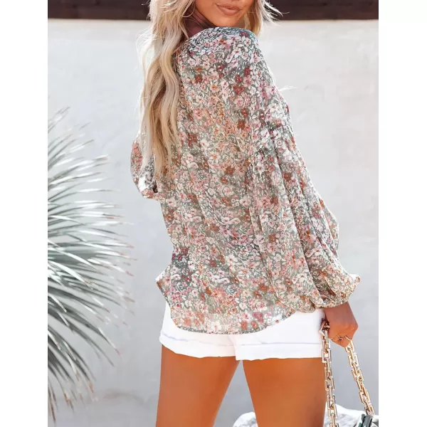 imageBTFBM Women Casual Boho Blouse Fashion Floral Shirts V Neck Long Puff Sleeve Lightweight Chiffon Spring Summer Tops 2024Floral Multicolor