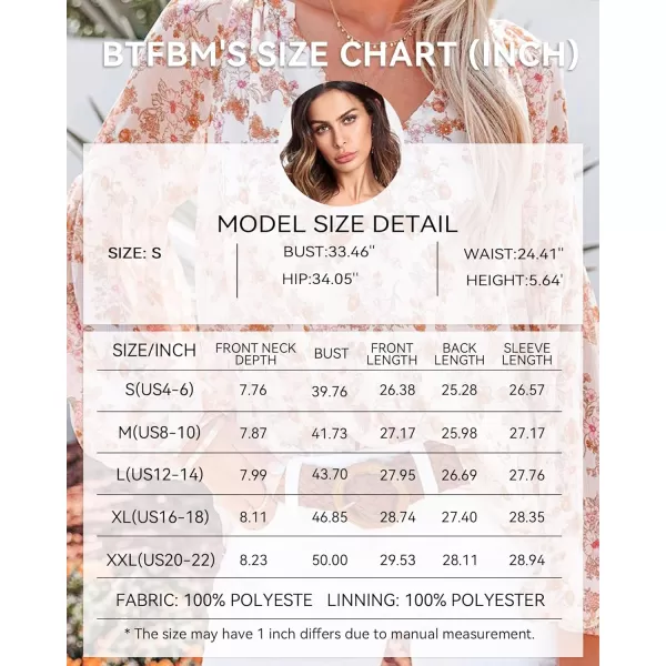 imageBTFBM Women Casual Boho Blouse Fashion Floral Shirts V Neck Long Puff Sleeve Lightweight Chiffon Spring Summer Tops 2024Floral White