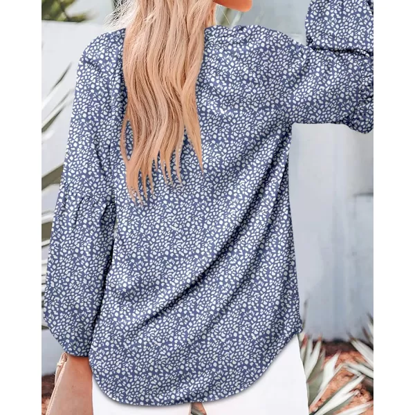 imageBTFBM Women Casual Boho Blouse Fashion Floral Shirts V Neck Long Puff Sleeve Lightweight Chiffon Spring Summer Tops 2024Leopard Dark Blue
