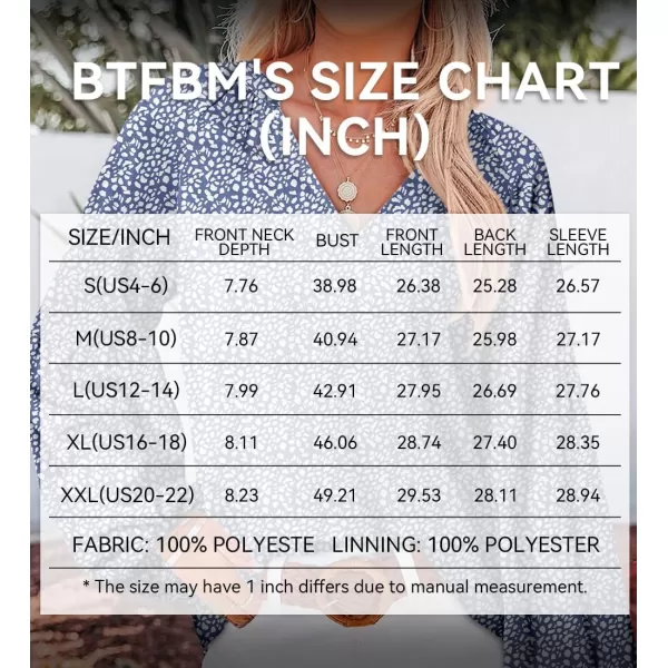imageBTFBM Women Casual Boho Blouse Fashion Floral Shirts V Neck Long Puff Sleeve Lightweight Chiffon Spring Summer Tops 2024Leopard Dark Blue
