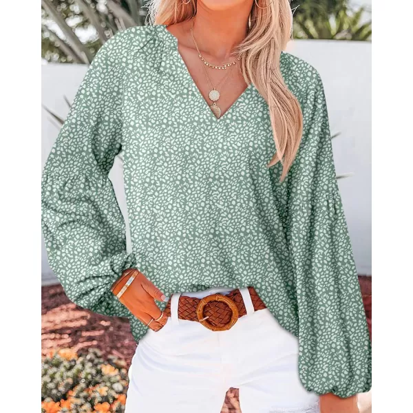 imageBTFBM Women Casual Boho Blouse Fashion Floral Shirts V Neck Long Puff Sleeve Lightweight Chiffon Spring Summer Tops 2024Leopard Green
