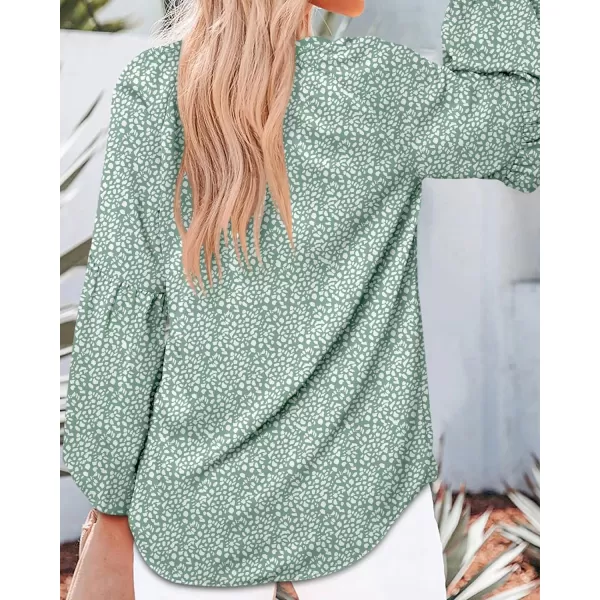 imageBTFBM Women Casual Boho Blouse Fashion Floral Shirts V Neck Long Puff Sleeve Lightweight Chiffon Spring Summer Tops 2024Leopard Green