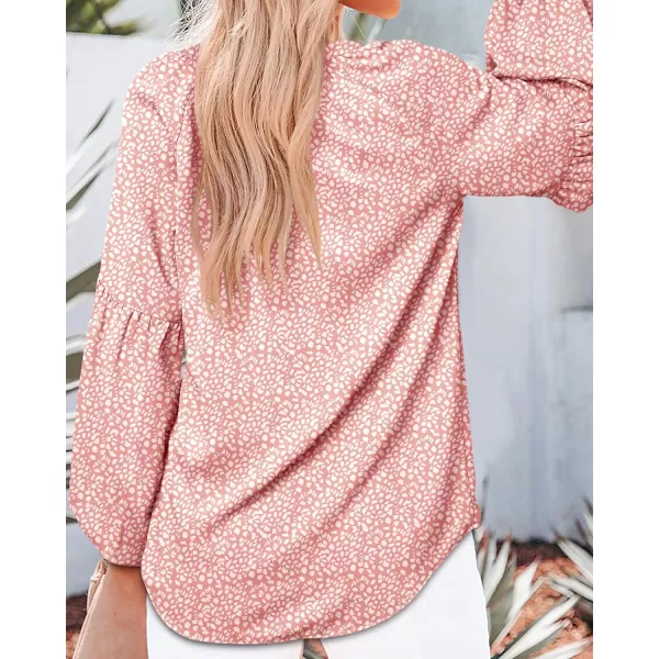 imageBTFBM Women Casual Boho Blouse Fashion Floral Shirts V Neck Long Puff Sleeve Lightweight Chiffon Spring Summer Tops 2024Leopard Pink