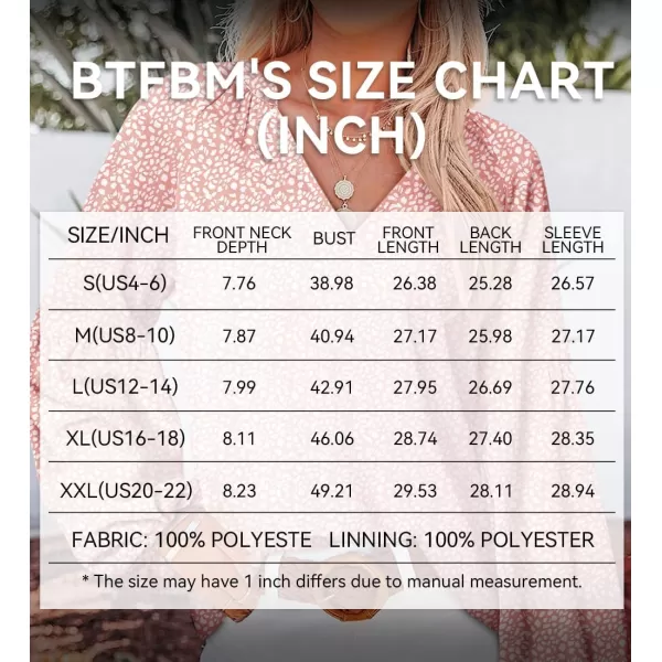 imageBTFBM Women Casual Boho Blouse Fashion Floral Shirts V Neck Long Puff Sleeve Lightweight Chiffon Spring Summer Tops 2024Leopard Pink