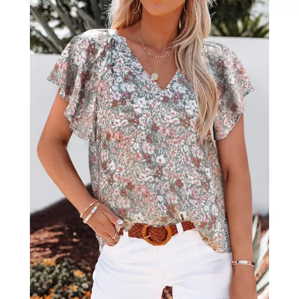 imageBTFBM Women Casual Boho Blouse Fashion Floral Shirts V Neck Long Puff Sleeve Lightweight Chiffon Spring Summer Tops 2024Short Floral Multicolor