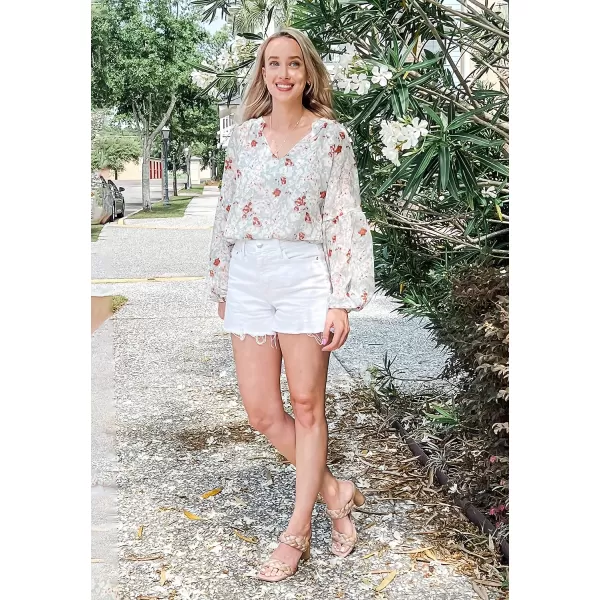 imageBTFBM Women Casual Boho Floral Blouse Shirts V Neck Long Puff Sleeve Lightweight Chiffon Spring Summer Fashion 2023 TopsFloral Green