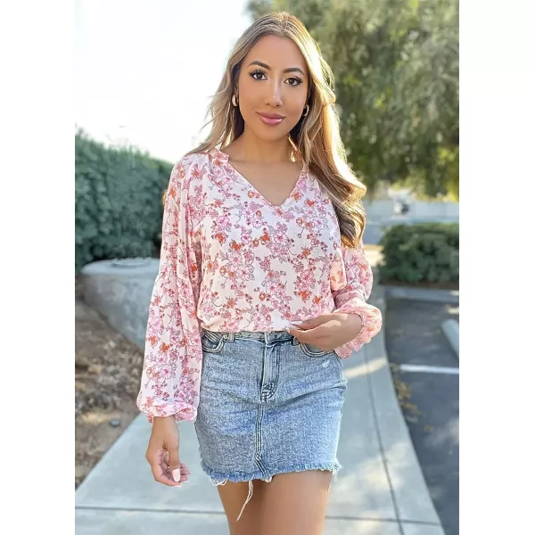 imageBTFBM Women Casual Boho Floral Blouse Shirts V Neck Long Puff Sleeve Lightweight Chiffon Spring Summer Fashion 2023 TopsFloral White
