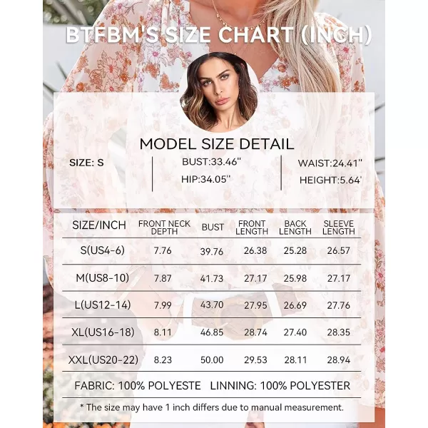 imageBTFBM Women Casual Boho Floral Blouse Shirts V Neck Long Puff Sleeve Lightweight Chiffon Spring Summer Fashion 2023 TopsFloral White