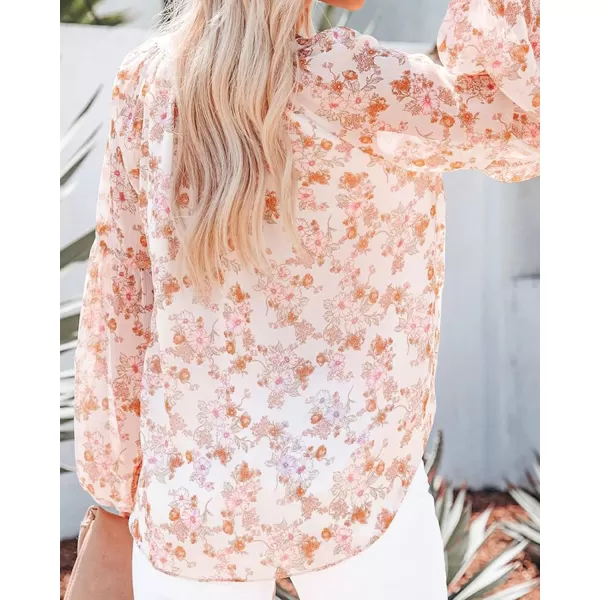 imageBTFBM Women Casual Boho Floral Blouse Shirts V Neck Long Puff Sleeve Lightweight Chiffon Spring Summer Fashion 2023 TopsFloral White