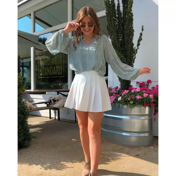 imageBTFBM Women Casual Boho Floral Blouse Shirts V Neck Long Puff Sleeve Lightweight Chiffon Spring Summer Fashion 2023 TopsLeopard Green
