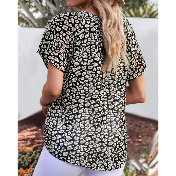 imageBTFBM Women Casual Boho Floral Blouse Shirts V Neck Long Puff Sleeve Lightweight Chiffon Spring Summer Fashion 2023 TopsShort Floral Black