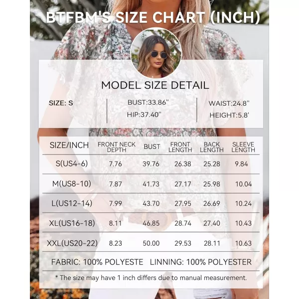 imageBTFBM Women Casual Boho Floral Blouse Shirts V Neck Long Puff Sleeve Lightweight Chiffon Spring Summer Fashion 2023 TopsShort Floral Multicolor