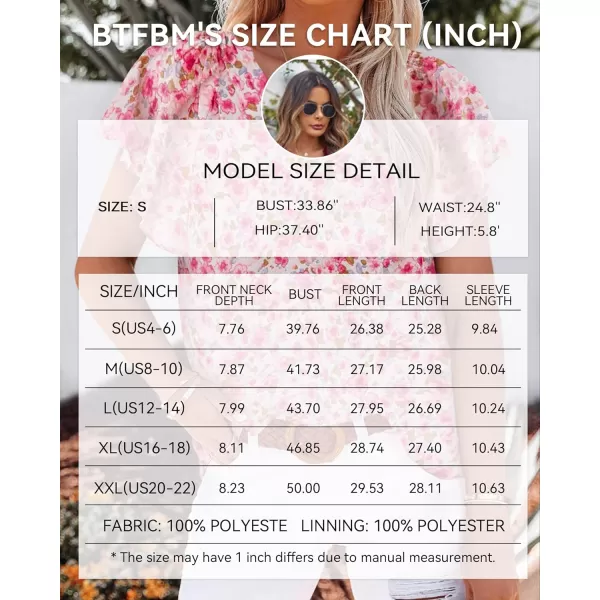 imageBTFBM Women Casual Boho Floral Blouse Shirts V Neck Long Puff Sleeve Lightweight Chiffon Spring Summer Fashion 2023 TopsShort Floral Red