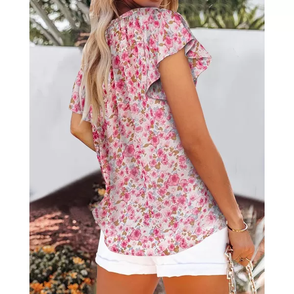 imageBTFBM Women Casual Boho Floral Blouse Shirts V Neck Long Puff Sleeve Lightweight Chiffon Spring Summer Fashion 2023 TopsShort Floral Red