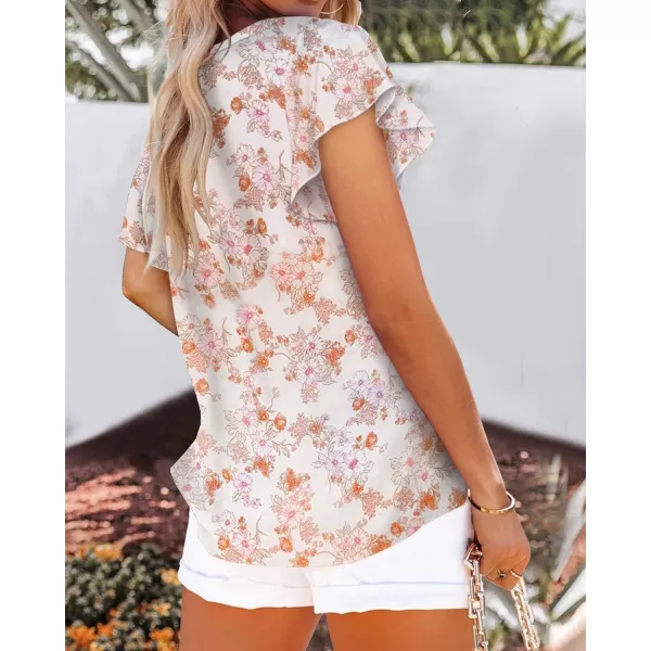 imageBTFBM Women Casual Boho Floral Blouse Shirts V Neck Long Puff Sleeve Lightweight Chiffon Spring Summer Fashion 2023 TopsShort Floral White