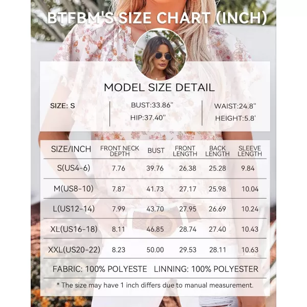 imageBTFBM Women Casual Boho Floral Blouse Shirts V Neck Long Puff Sleeve Lightweight Chiffon Spring Summer Fashion 2023 TopsShort Floral White