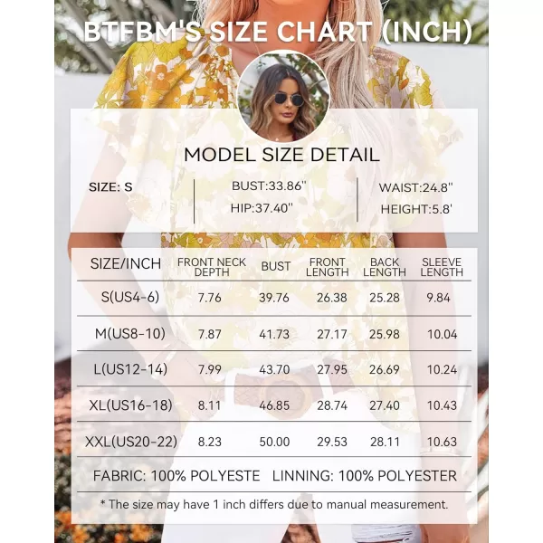imageBTFBM Women Casual Boho Floral Blouse Shirts V Neck Long Puff Sleeve Lightweight Chiffon Spring Summer Fashion 2023 TopsShort Floral Yellow