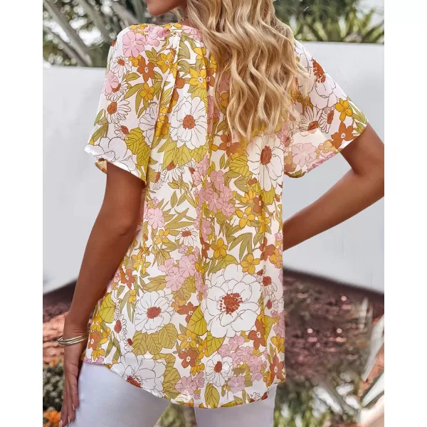 imageBTFBM Women Casual Boho Floral Blouse Shirts V Neck Long Puff Sleeve Lightweight Chiffon Spring Summer Fashion 2023 TopsShort Floral Yellow
