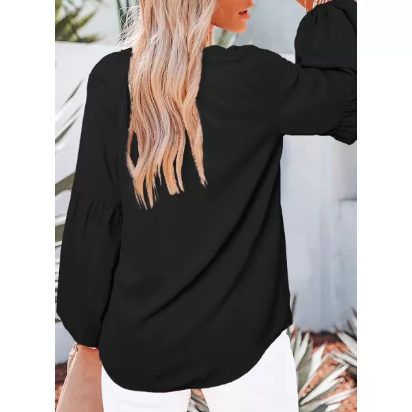 imageBTFBM Women Casual Boho Floral Blouse Shirts V Neck Long Puff Sleeve Lightweight Chiffon Spring Summer Fashion 2023 TopsSolid Black