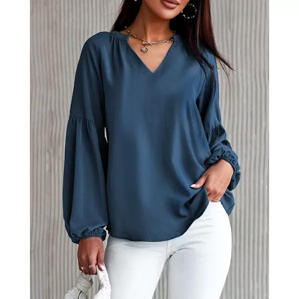 imageBTFBM Women Casual Boho Floral Blouse Shirts V Neck Long Puff Sleeve Lightweight Chiffon Spring Summer Fashion 2023 TopsSolid Blue