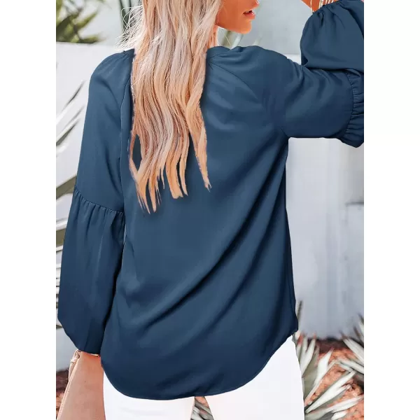 imageBTFBM Women Casual Boho Floral Blouse Shirts V Neck Long Puff Sleeve Lightweight Chiffon Spring Summer Fashion 2023 TopsSolid Blue