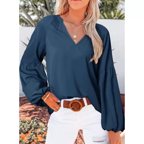 imageBTFBM Women Casual Boho Floral Blouse Shirts V Neck Long Puff Sleeve Lightweight Chiffon Spring Summer Fashion 2023 TopsSolid Blue