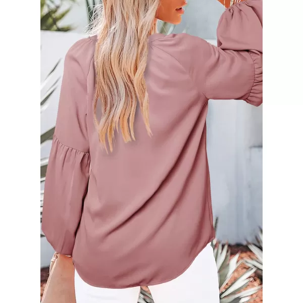 imageBTFBM Women Casual Boho Floral Blouse Shirts V Neck Long Puff Sleeve Lightweight Chiffon Spring Summer Fashion 2023 TopsSolid Dark Pink
