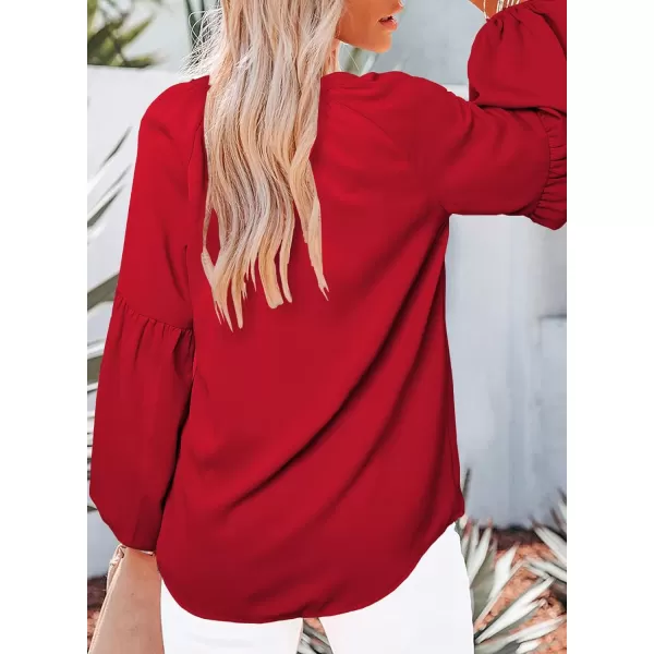 imageBTFBM Women Casual Boho Floral Blouse Shirts V Neck Long Puff Sleeve Lightweight Chiffon Spring Summer Fashion 2023 TopsSolid Red