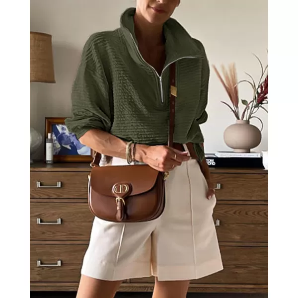 imageBTFBM Women Casual Half Zip Sweatshirts Lapel Drawstring Loose Long Sleeve Pullover 2023 Fall Winter Trendy Y2K ClothesSolid Army Green