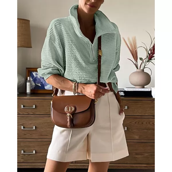 imageBTFBM Women Casual Half Zip Sweatshirts Lapel Drawstring Loose Long Sleeve Pullover 2023 Fall Winter Trendy Y2K ClothesSolid Green