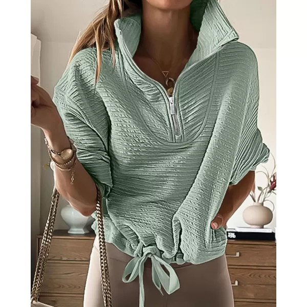 imageBTFBM Women Casual Half Zip Sweatshirts Lapel Drawstring Loose Long Sleeve Pullover 2023 Fall Winter Trendy Y2K ClothesSolid Green