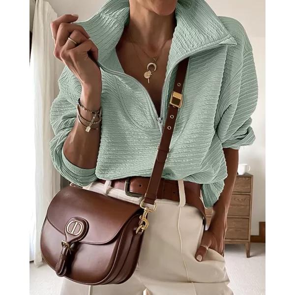 imageBTFBM Women Casual Half Zip Sweatshirts Lapel Drawstring Loose Long Sleeve Pullover 2023 Fall Winter Trendy Y2K ClothesSolid Green