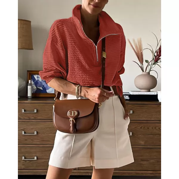 imageBTFBM Women Casual Half Zip Sweatshirts Lapel Drawstring Loose Long Sleeve Pullover 2023 Fall Winter Trendy Y2K ClothesSolid Orange