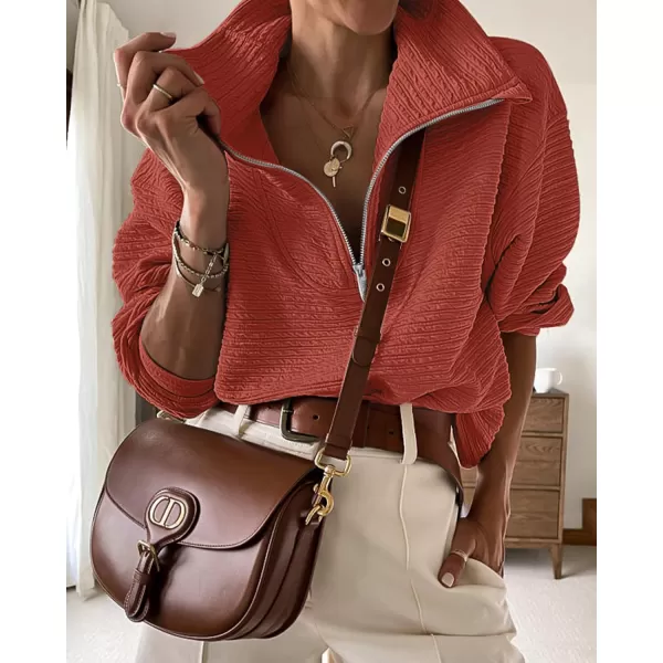 imageBTFBM Women Casual Half Zip Sweatshirts Lapel Drawstring Loose Long Sleeve Pullover 2023 Fall Winter Trendy Y2K ClothesSolid Orange