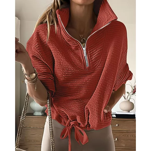 imageBTFBM Women Casual Half Zip Sweatshirts Lapel Drawstring Loose Long Sleeve Pullover 2023 Fall Winter Trendy Y2K ClothesSolid Orange