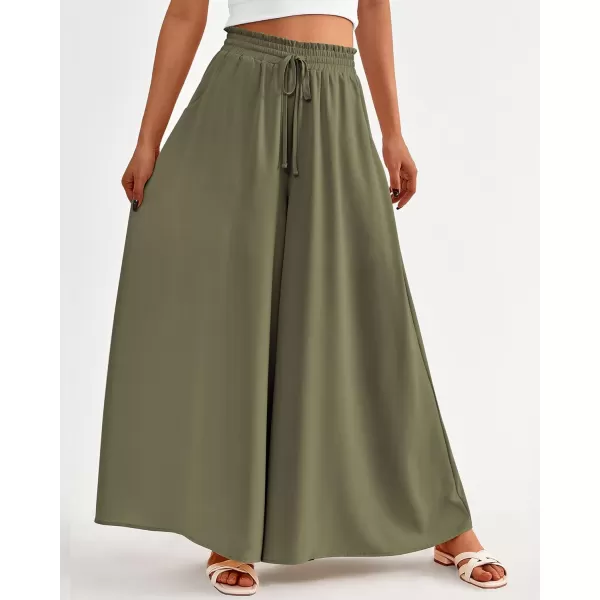imageBTFBM Women Casual High Waist Wide Leg Pants Summer Floral Solid Long Palazzo Pants Lounge Beach Trousers with PocketSolid Army Green