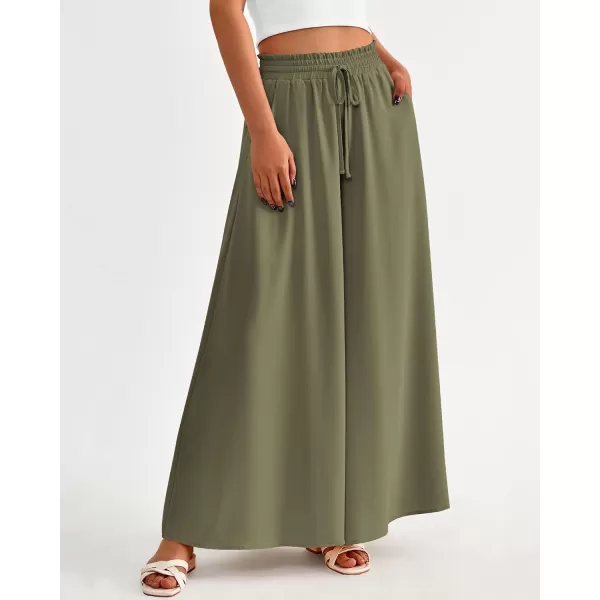 imageBTFBM Women Casual High Waist Wide Leg Pants Summer Floral Solid Long Palazzo Pants Lounge Beach Trousers with PocketSolid Army Green