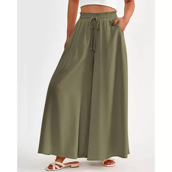 imageBTFBM Women Casual High Waist Wide Leg Pants Summer Floral Solid Long Palazzo Pants Lounge Beach Trousers with PocketSolid Army Green