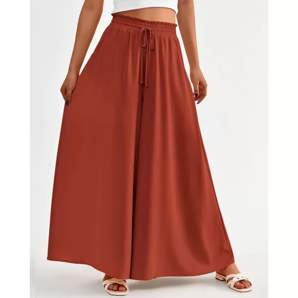 imageBTFBM Women Casual High Waist Wide Leg Pants Summer Floral Solid Long Palazzo Pants Lounge Beach Trousers with PocketSolid Brick Red