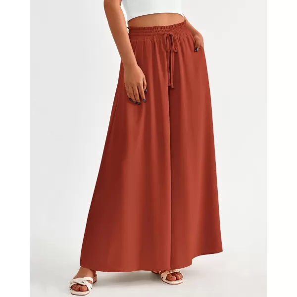 imageBTFBM Women Casual High Waist Wide Leg Pants Summer Floral Solid Long Palazzo Pants Lounge Beach Trousers with PocketSolid Brick Red