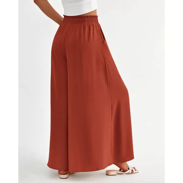 imageBTFBM Women Casual High Waist Wide Leg Pants Summer Floral Solid Long Palazzo Pants Lounge Beach Trousers with PocketSolid Brick Red